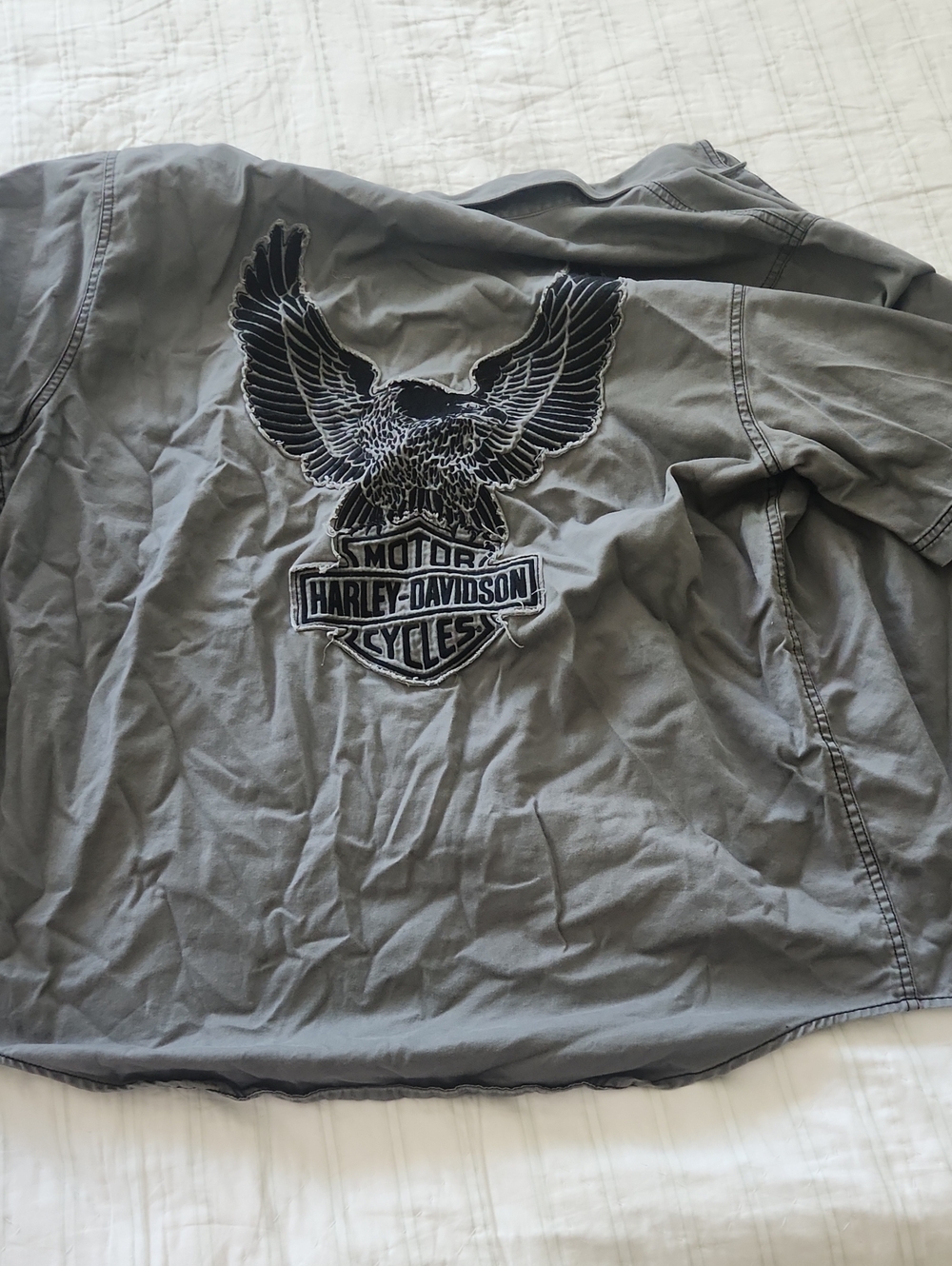 Harley-Davidson Gray Jacket with Black & White Eagle Patchwork